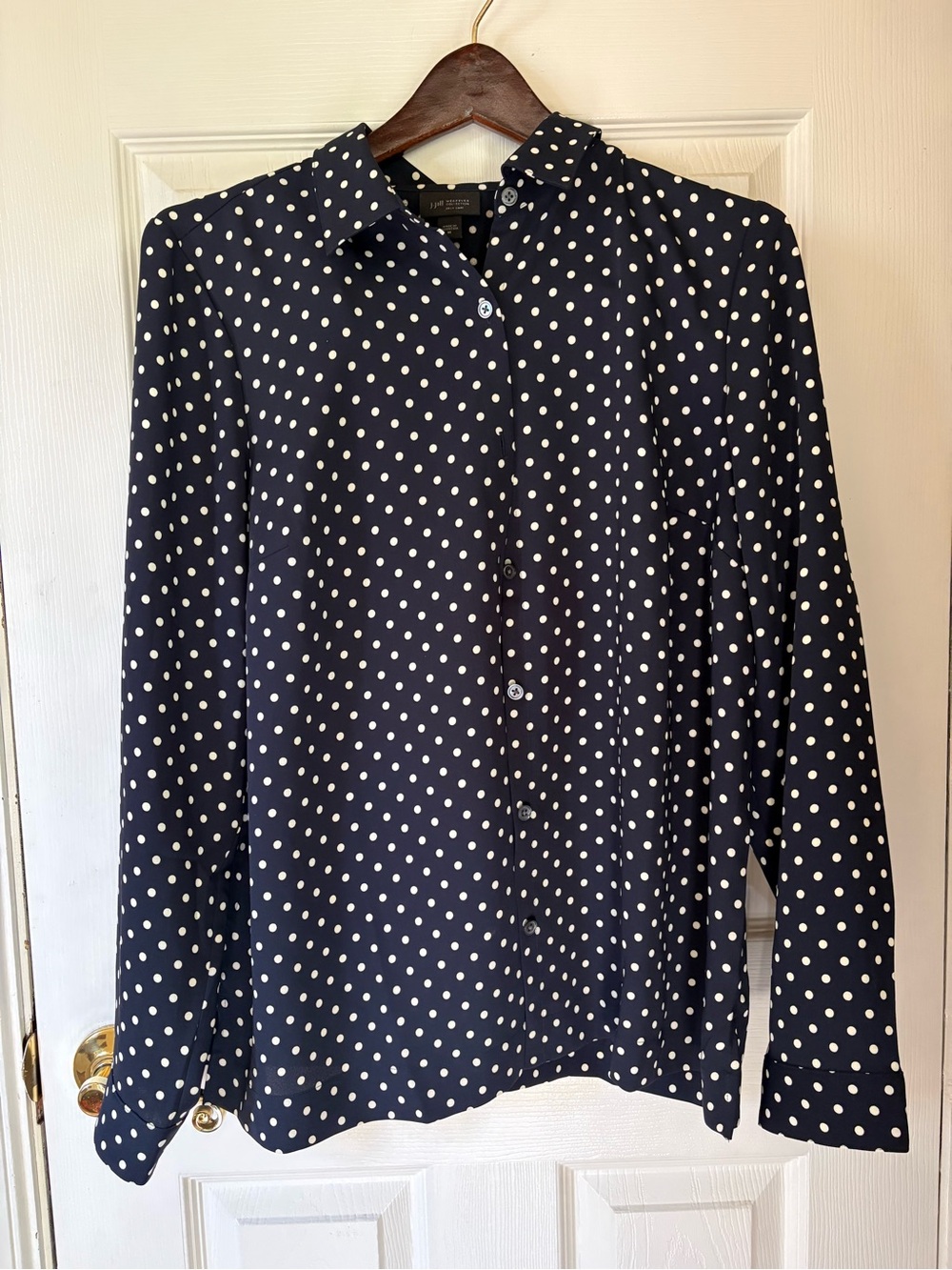 J. Jill Navy Blue Polka Dot Button-Down Shirt